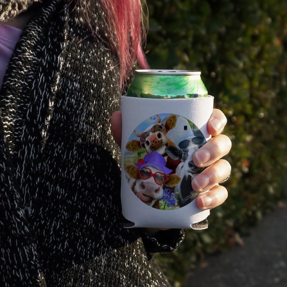 Udderly Cool Cow Farm – Enfriador de latas para selfies, funda para bebidas, aislante plegable, soporte aislado para bebidas
