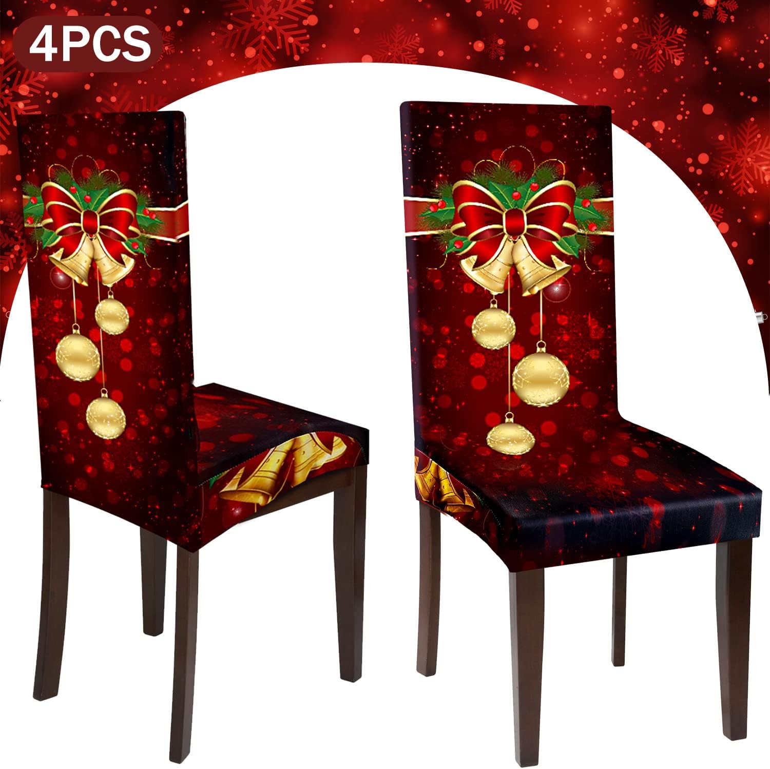 Moukeren Fundas protectoras para sillas de Navidad, elásticas, extraíbles y lavables, para el hogar, hotel, comedor, banquete, boda, fiesta (rojo, 4