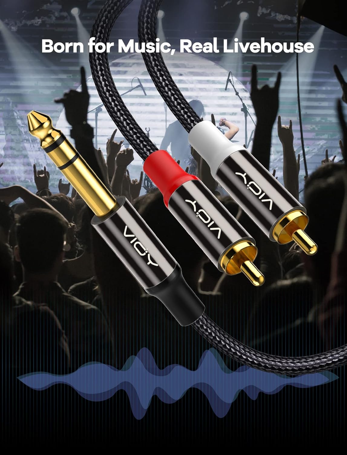 VIOY Cable de audio RCA dual de 14 a doble 5 pies, carcasa de cobre chapada en oro, resistente, conector TRS macho de 0.250 in de cuarto de pulgada