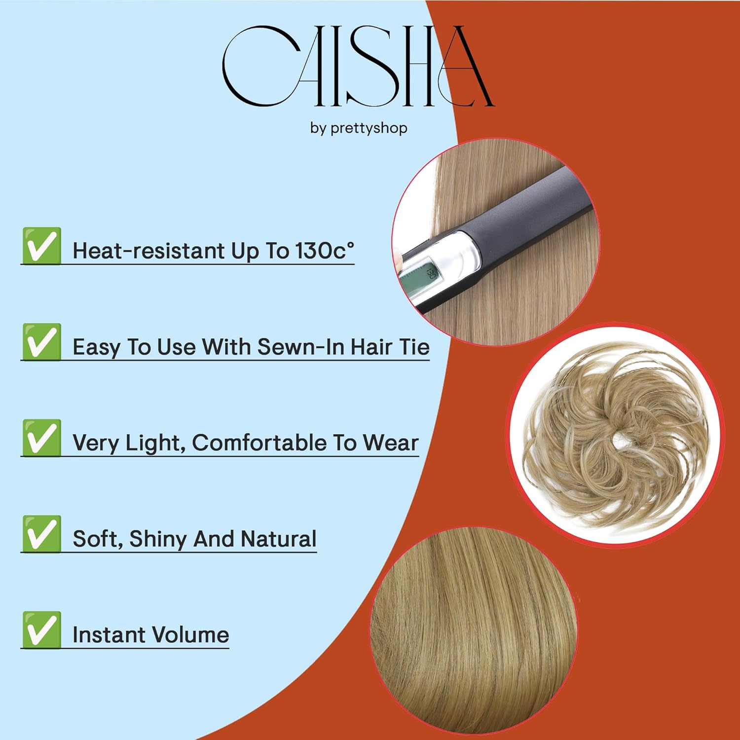 CAISHA Prettyshop – Banda elástica grande XXL tipo postizo de cabello trenzado apenas ondulado, ideal para peinados recogidos o rodetes desaliñados,