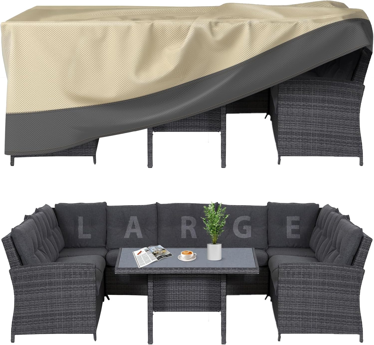 Fundas para muebles de patio, impermeables, resistentes, 110 x 84 x 28 pulgadas, fundas grandes para mesa de comedor y silla, anti-UV, uso general,