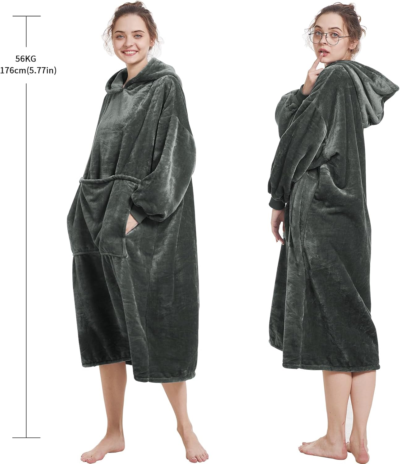 Aemilas Manta con capucha  Cálida sudadera de manta Sherpa como regalo para mujeres adultas, mamá, hombres, talla única, E- Gris OscuroLargo