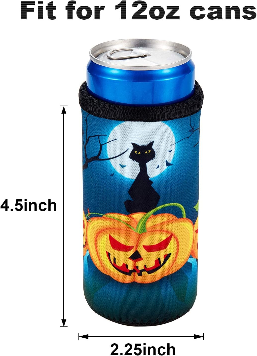 6 fundas enfriadoras de latas de Halloween de 12 onzas, calabaza, bruja, murciélago, fundas para botellas, fundas para latas de cerveza de