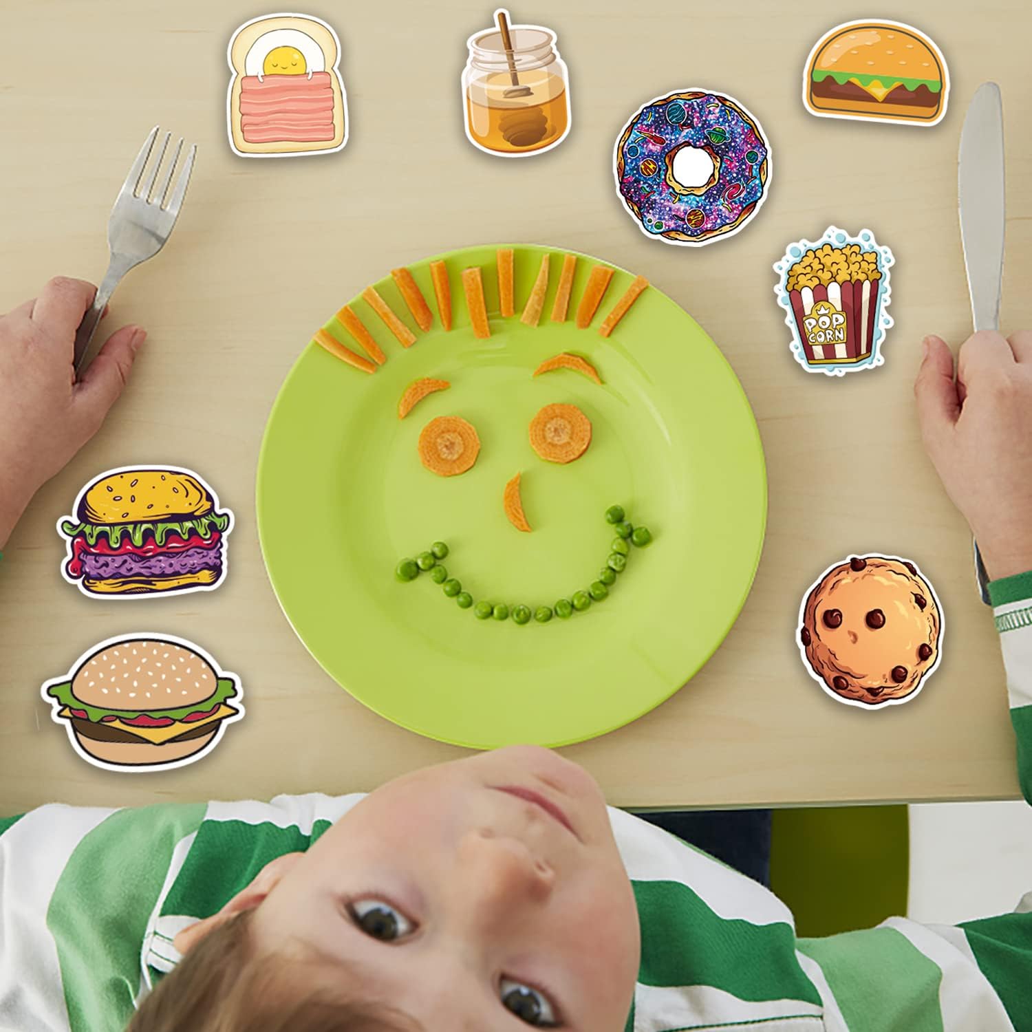 Calcomanías de alimentos, 100 unidades, lindas calcomanías de alimentos de dibujos animados para niños, calcomanías impermeables para botellas de