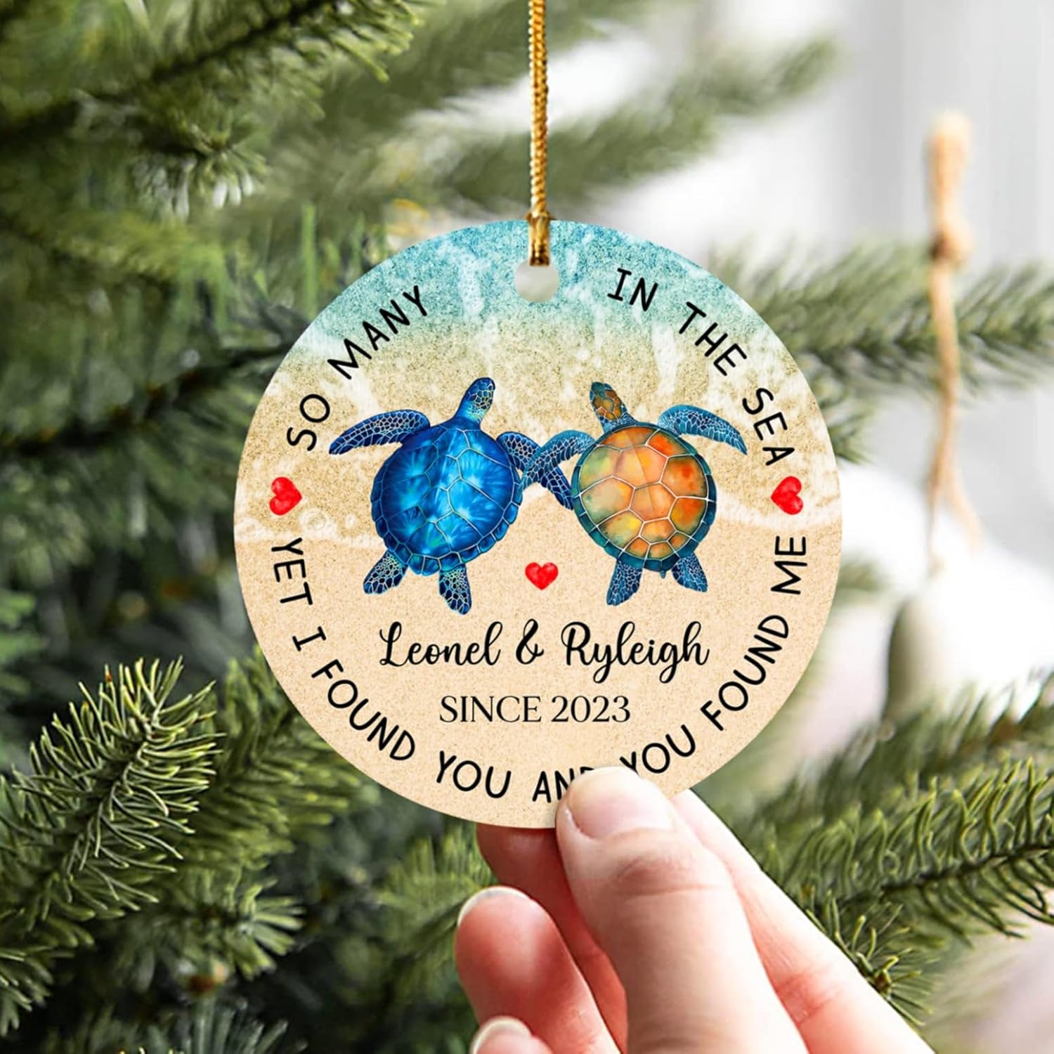 Adorno con texto en inglés “I Found You and You Found You”, decoración de Navidad para colgar, decoración de Navidad para parejas, regalo para