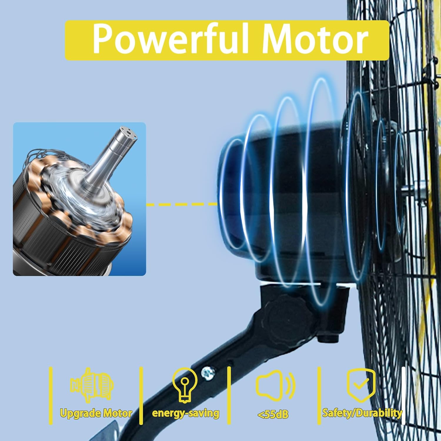 Ventilador de montaje en pared, ventilador de pared oscilante de 20 pulgadas con 7000 CFM, 3 velocidades, ventilador industrial de alta velocidad