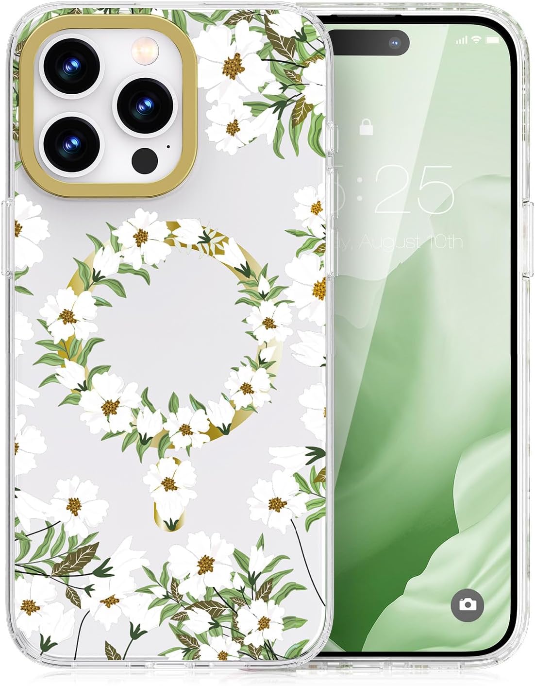 MILPROX Funda compatible con iPhone 15 Pro Max, compatible con MagSafe, bonito patrón floral de flores para niñas y mujeres, funda protectora