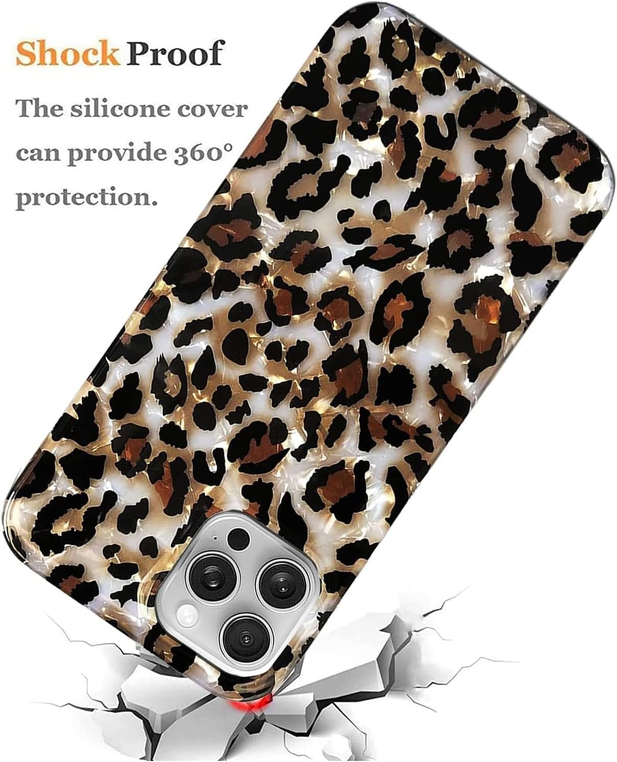 J.west Funda compatible con iPhone 15 Pro Max 6.7, lujosa funda translúcida translúcida con estampado de leopardo y guepardo, diseño nacarado,