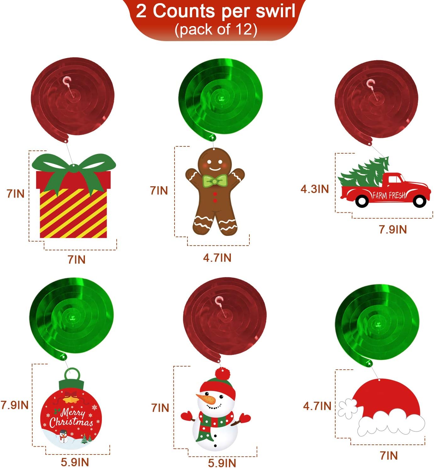 Tifeson Decoraciones de remolinos colgantes de Navidad, 36 serpentinas colgantes de techo de Navidad, remolinos de copo de nieve para el hogar,