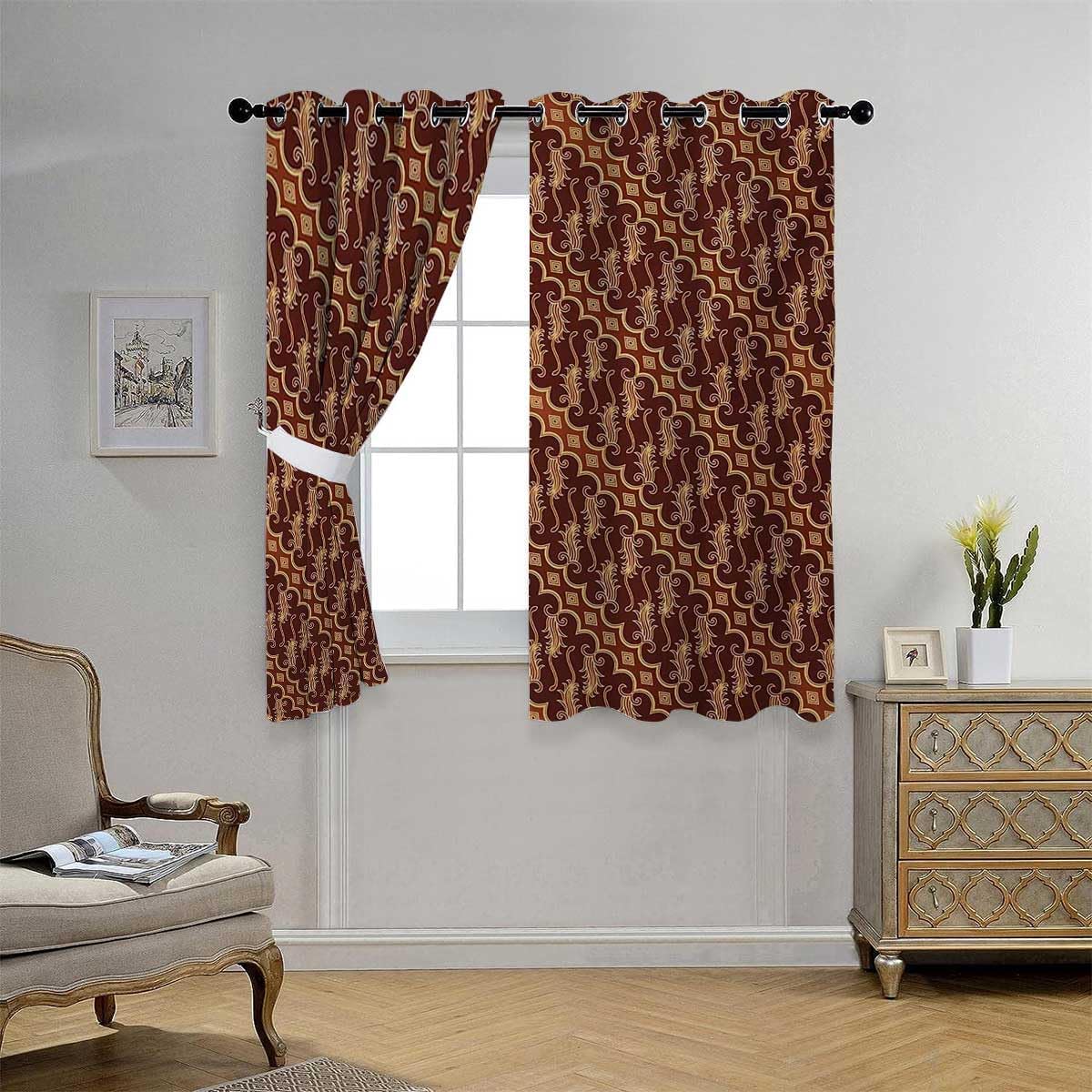 YANFENQI Half Curtains for Windows Brown Grommet Short Thermal Door Curtain Cortinas para Ventanas De Cuarto 63Inch Width by 80Inch Length,2 Panels