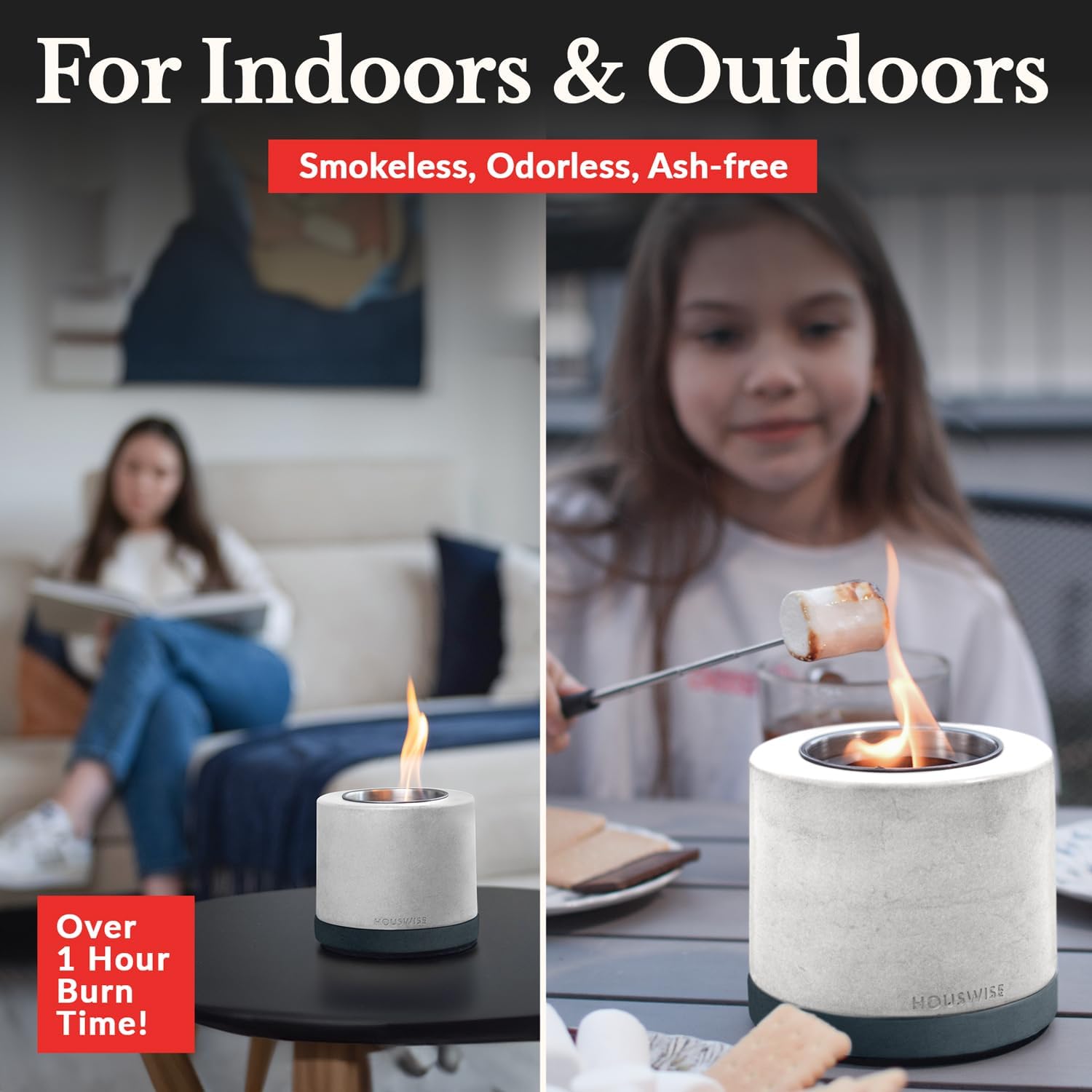 Houswise Kit para hacer fogatas de mesa  Hormigón para exteriores e interiores, fogata de mesa, pequeña chimenea portátil para interiores
