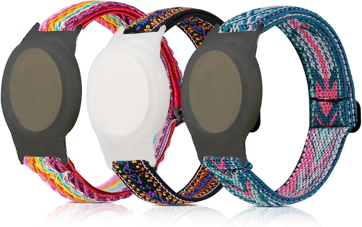 Paquete de 3 pulseras AirTag para niños, pulseras elásticas de nailon con soporte para Apple AirTag, funda protectora para rastreador GPS y AirTag
