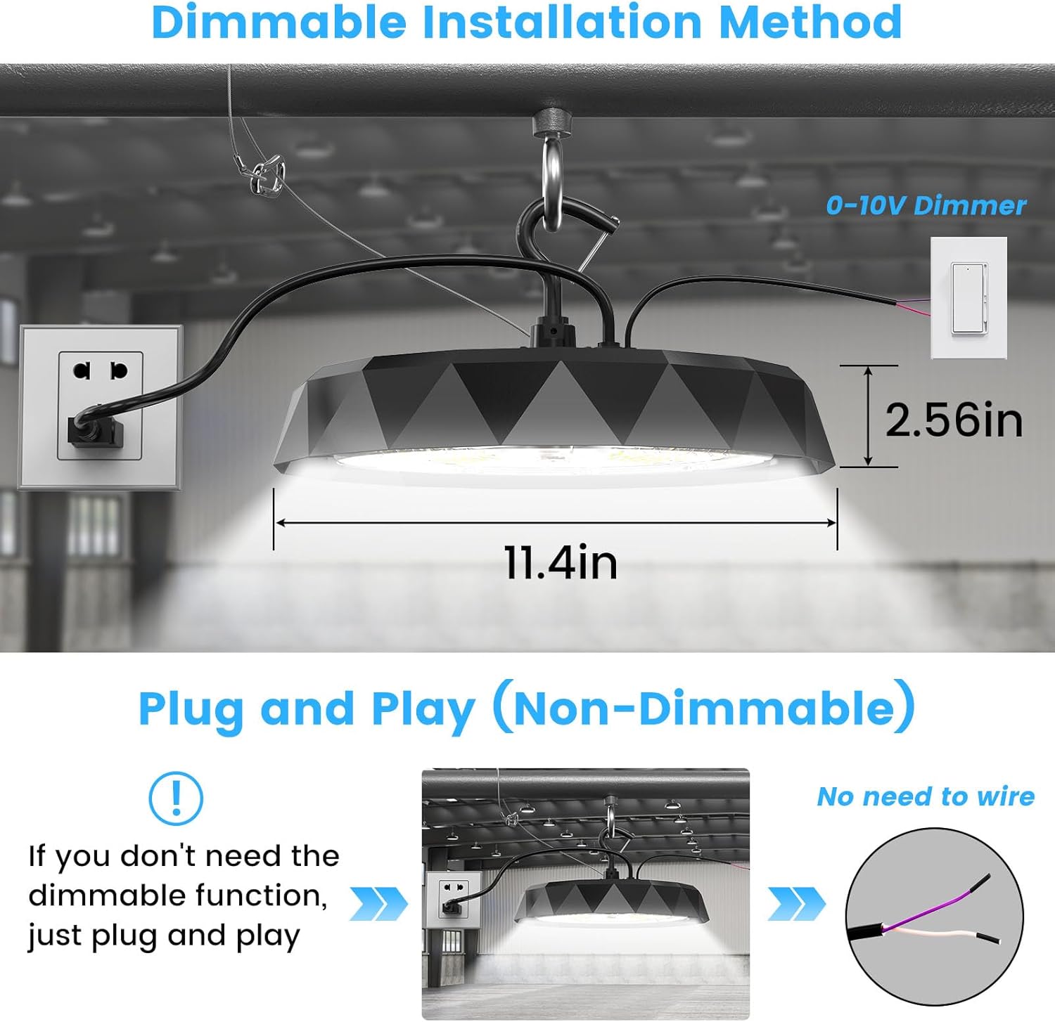 Paquete de 6 luces LED UFO de alta bahía de 150 W, 24000 lm (650 W MHHPS Eqv.) 5000 K luces LED de alta bahía con enchufe de EE. UU., 0-10 V