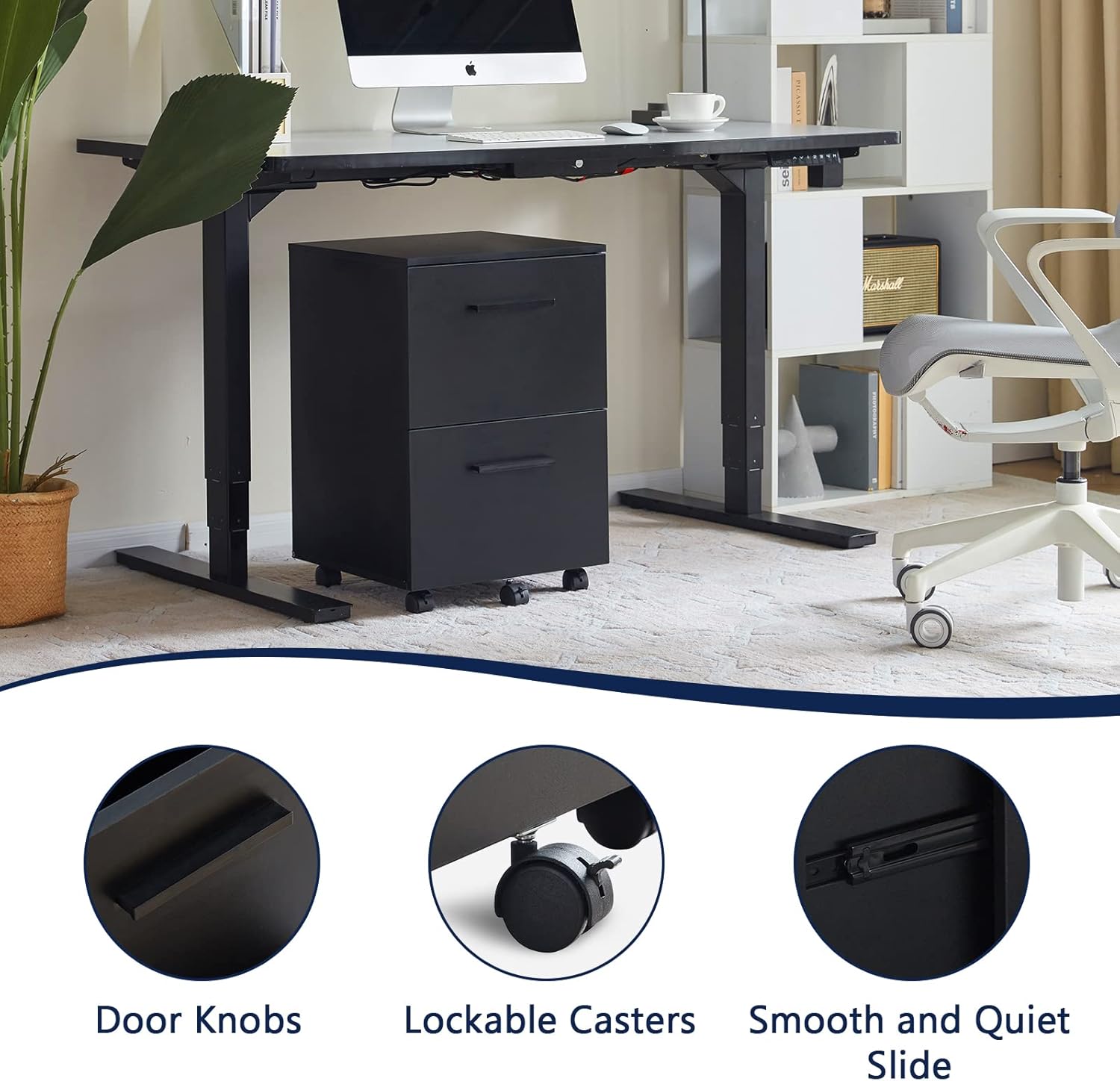 VICLLAX Archivador móvil de 2 cajones, archivador vertical para archivos legalescartaA4, montaje necesario, negro