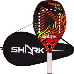 Shark Tiger – Raqueta profesional de tenis de playa Marco de fibra de carbono 3K 0.866 pulgadas de grosor Cara de microgránulos para jugadores Shark Tiger – Raqueta profesional de tenis de playa Marco de fibra de carbono 3K 0.866 pulgadas de grosor Cara de microgránulos para jugadores