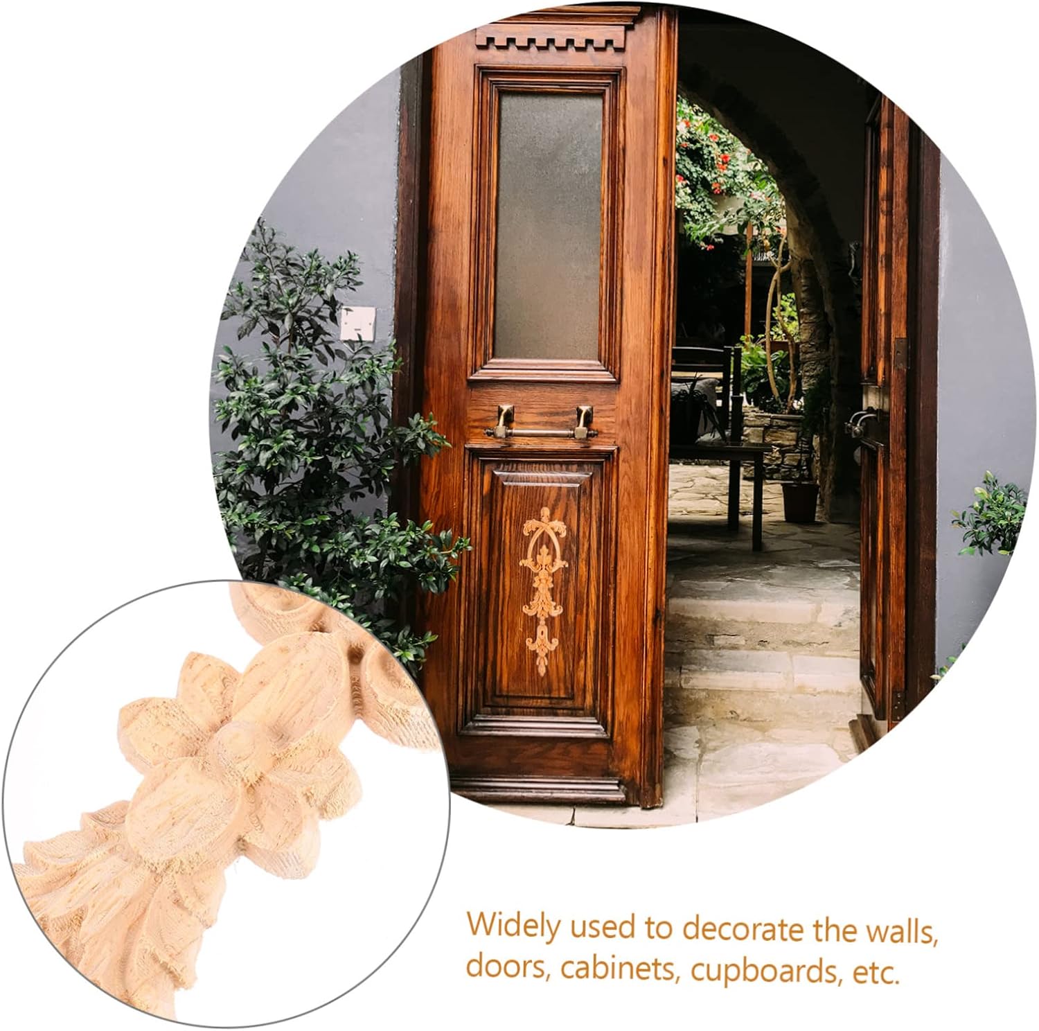 Garneck Arte de la puerta Apliques de madera 2 unids Decoración del gabinete de madera Gabinete de madera grano 3D Armario Floral Onlay