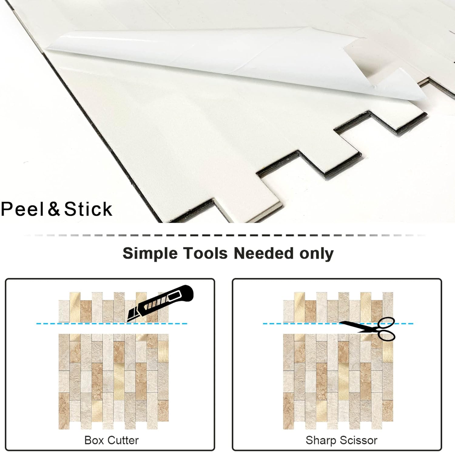 BeNice Adhesivos para azulejos de cocina, ladrillo 3D mate, azulejos adhesivos de mosaico lineal para baño, ducha, pared, chimenea (5 unidades,