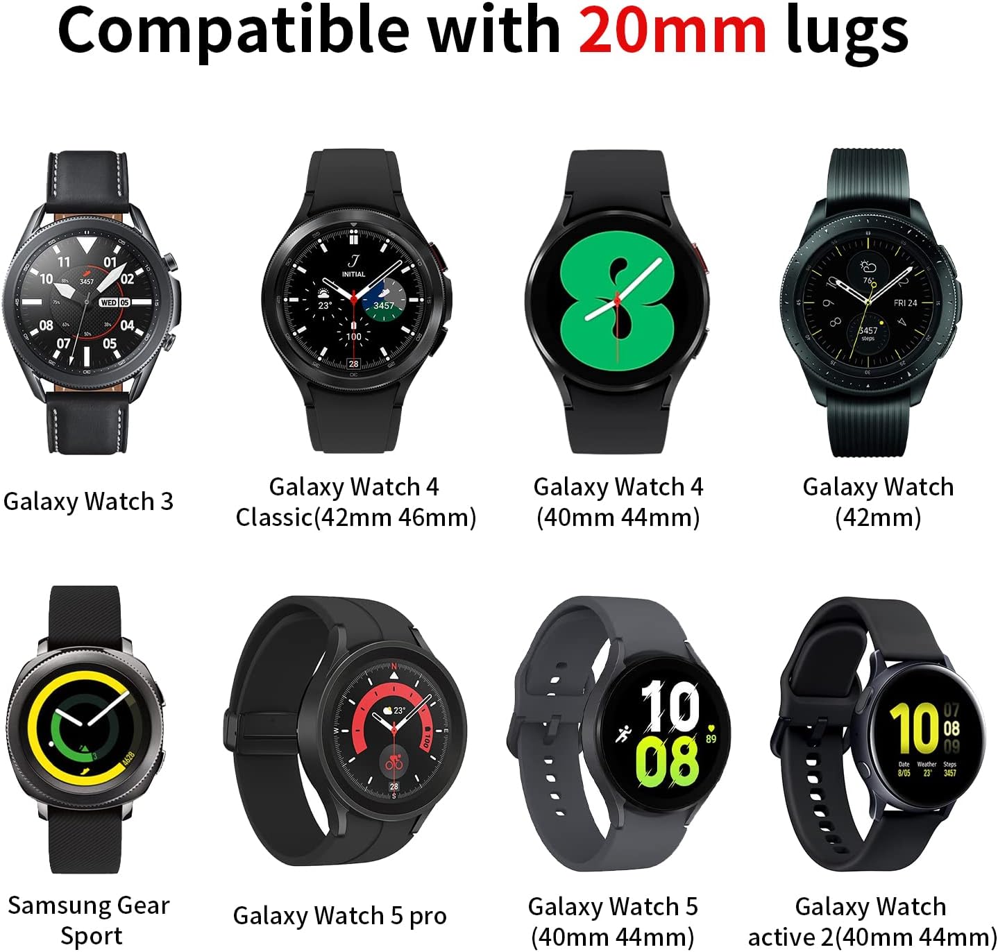 Correa trenzada de 0.78 pulgadas compatible con Samsung Galaxy Watch 6&5&4 de 1.575 pulgadas, 1.732 pulgadas, Watch 4 Classic de 1.654 pulgadas,