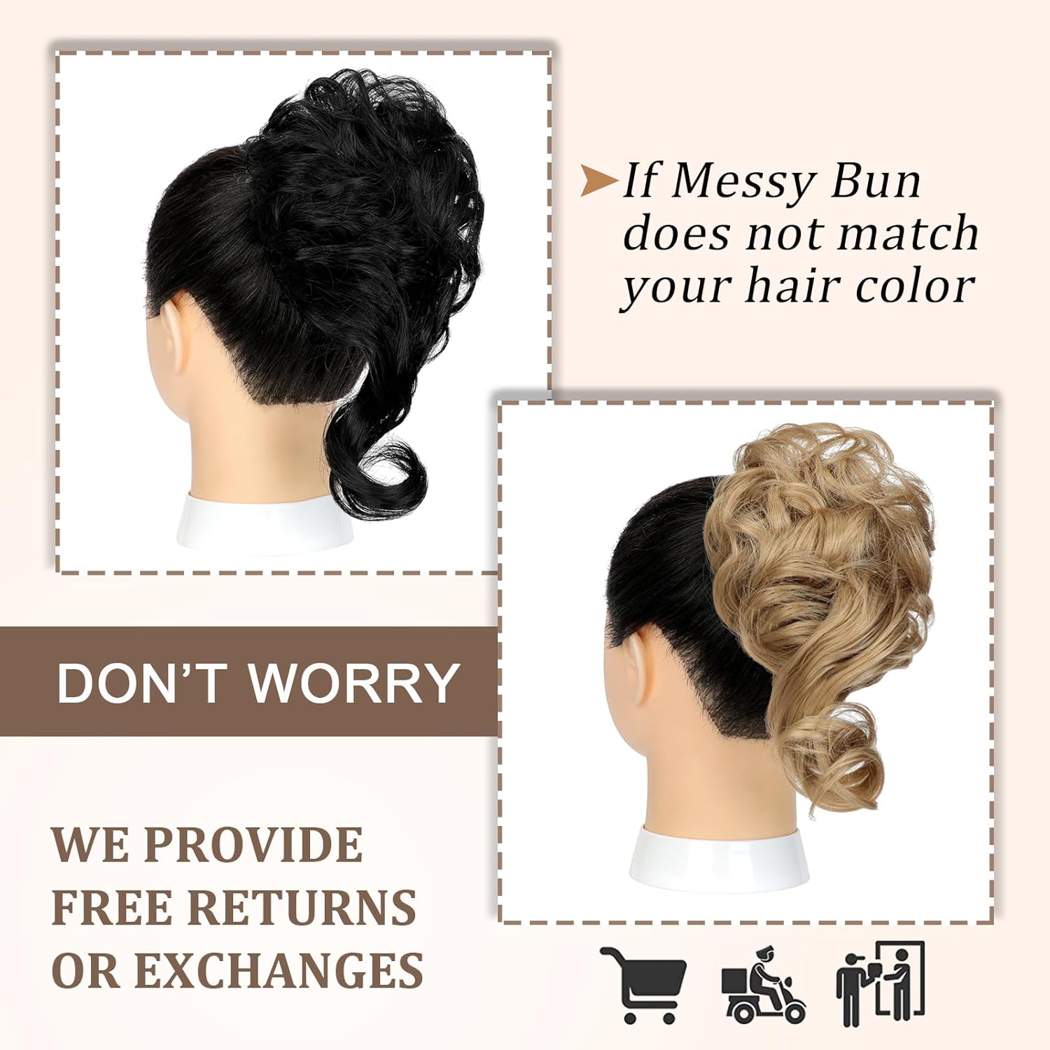 Wodelanle Moño de pelo desordenado con clip de garra para mujer, ondulado, rizado, moños, clip de garra, extensiones de cabello despeinado para uso