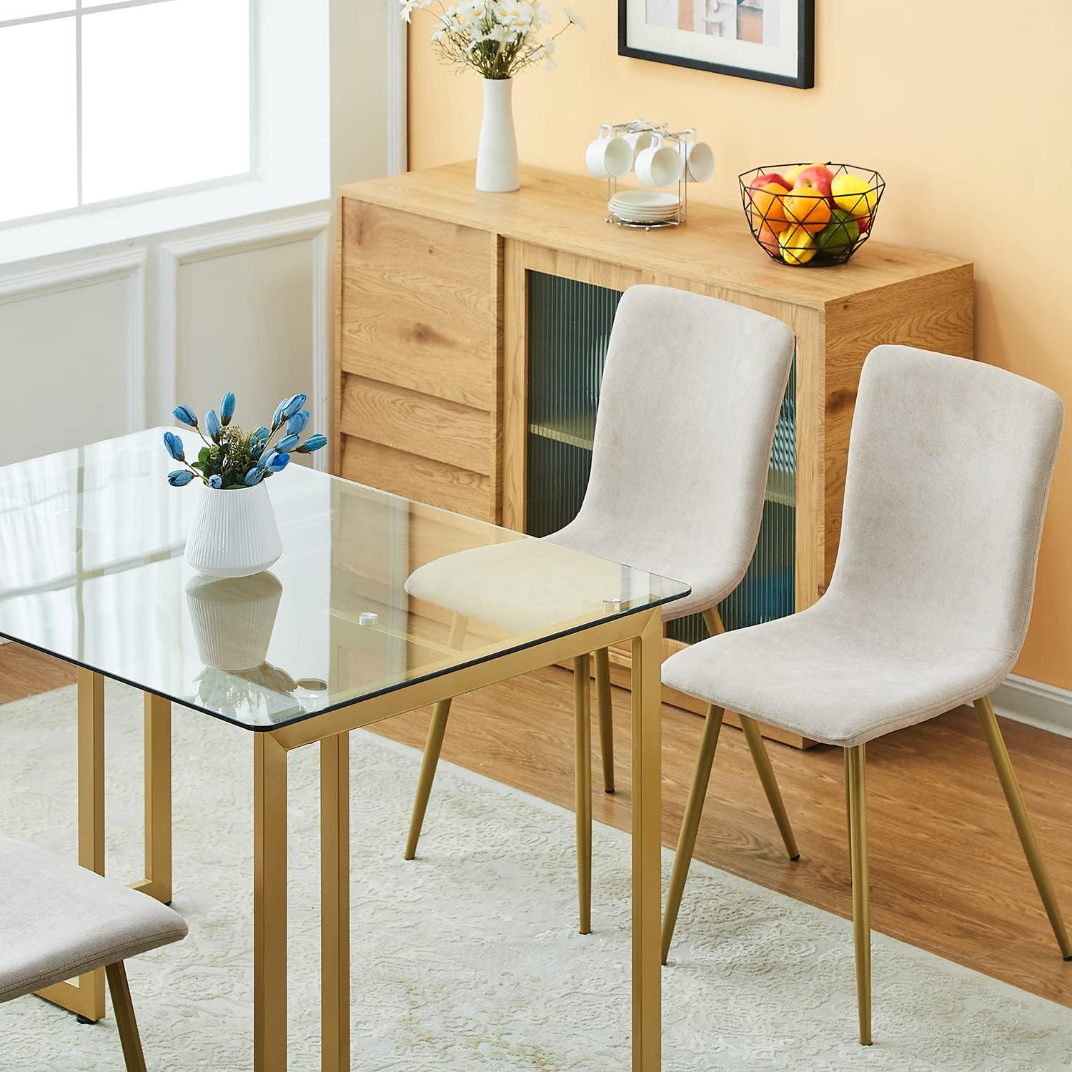 Mesa de comedor de cristal para 4 a 6 personas, mesa rectangular moderna de 47.2 pulgadas con parte superior de vidrio templado transparente y patas