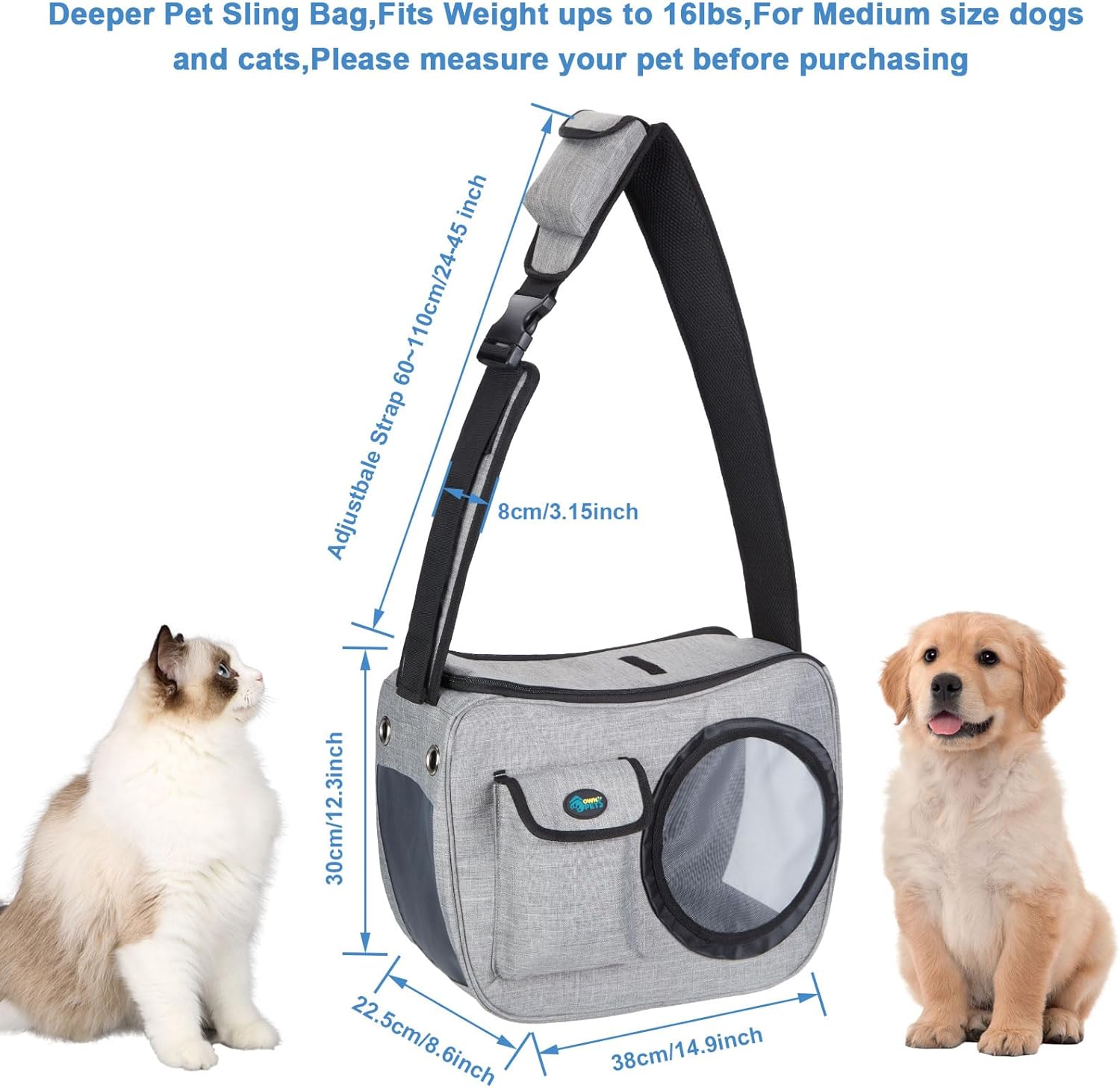 OWNPETS Transportador para mascotas, bolsa de viaje para aerolíneas para mascotas, apta para perros pequeños de 10 a 15 libras, cómodo, ajustable,