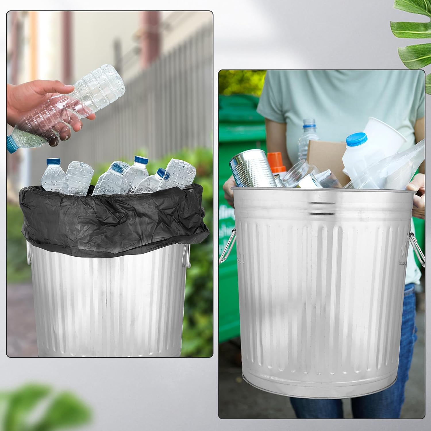 Ziliny Bote de basura galvanizado para interiores y exteriores, a prueba de mascotas, cubo de basura de metal con tapa, contenedor redondo para el