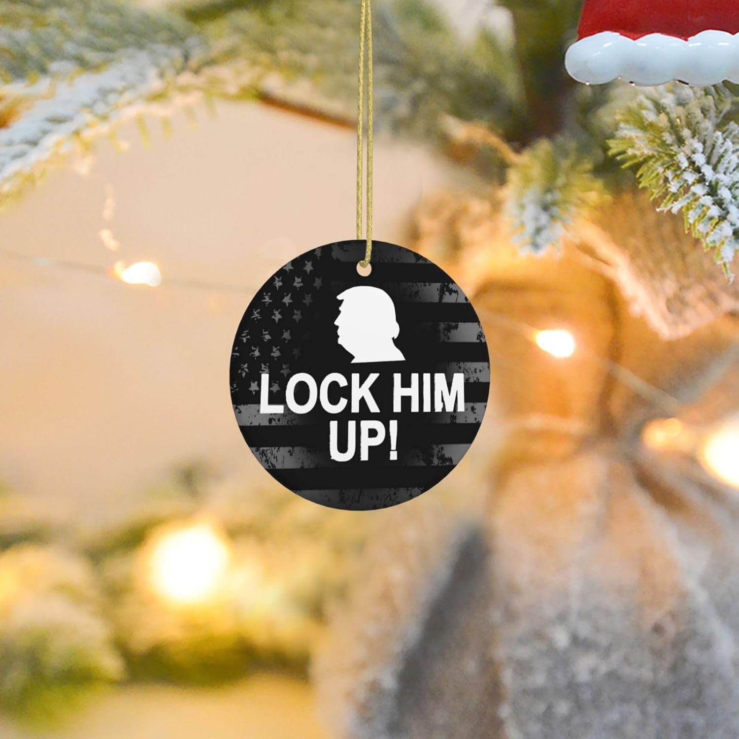 Lock Him Up Anti Donald Trump Adornos de cerámica Decoración colgante personalizado Adorno colgante de Navidad para decoración del hogar