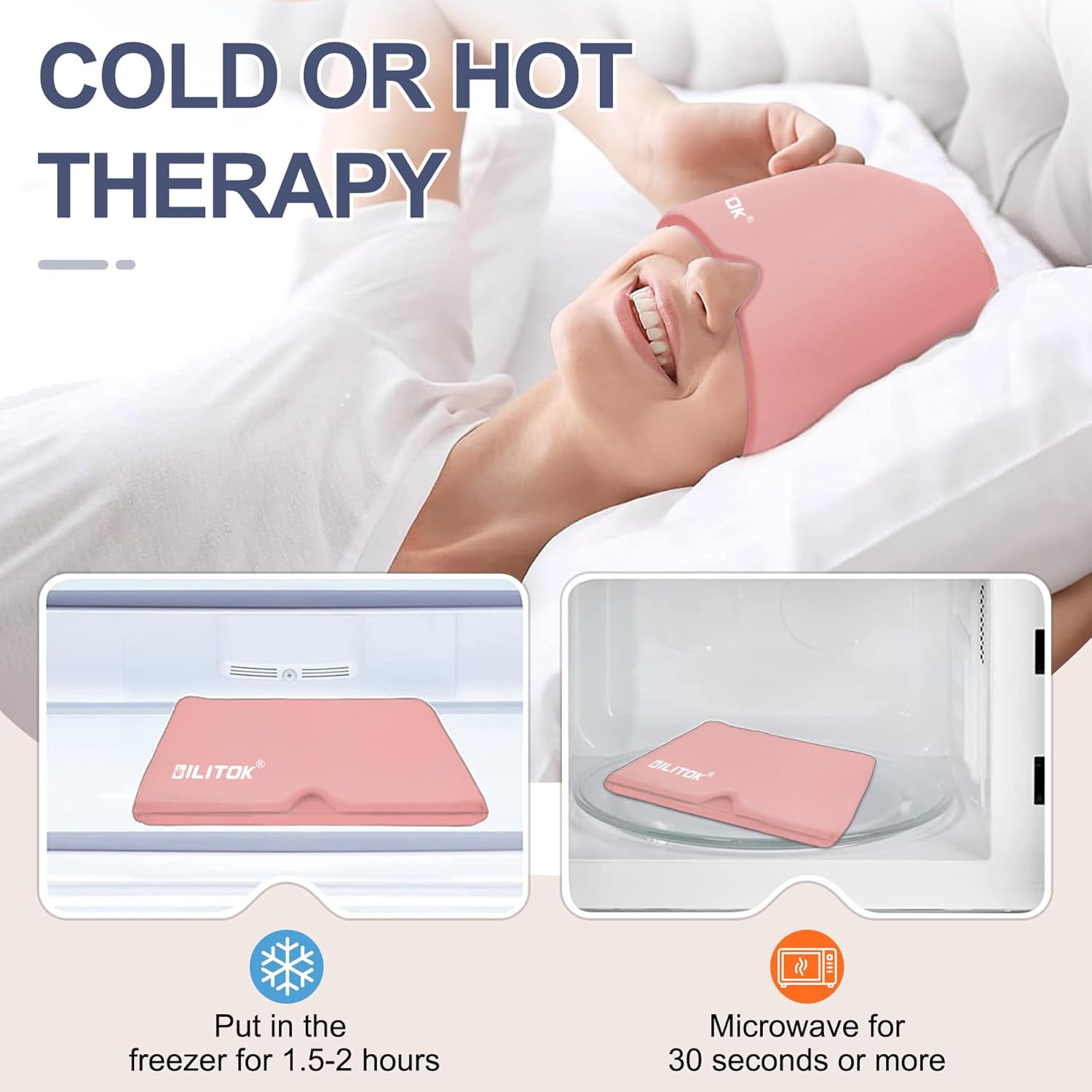 EXQUISLIFE Gorro para aliviar el dolor de cabeza de migraña, envoltura de gel para la cabeza, terapia fría y caliente, máscara para ojos sinusales,