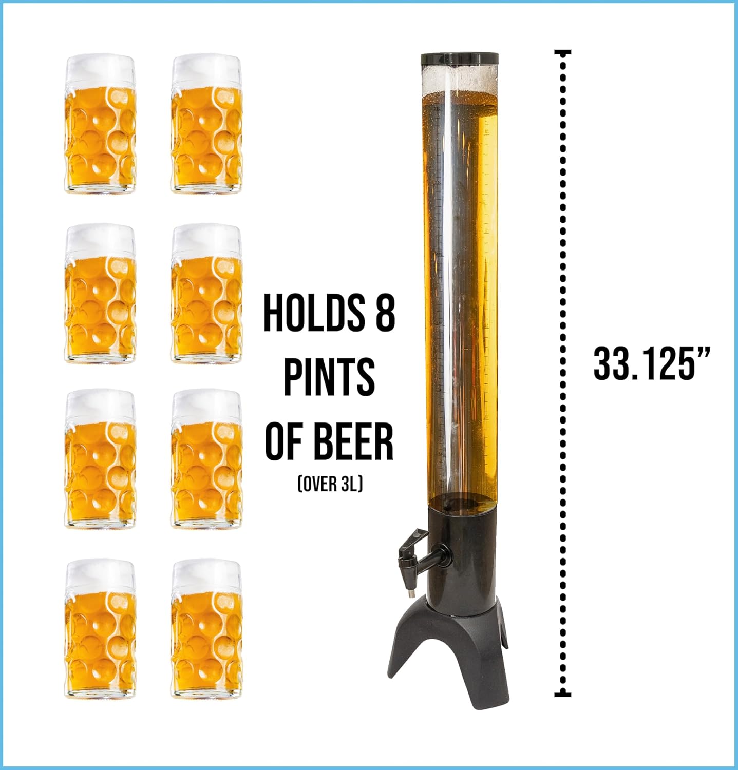 Torre de cerveza 3L Torre de cerveza l Dispensador de bebidas con grifo l Torre de cerveza apilable l Ahorro de espacio y dispensador de bebidas