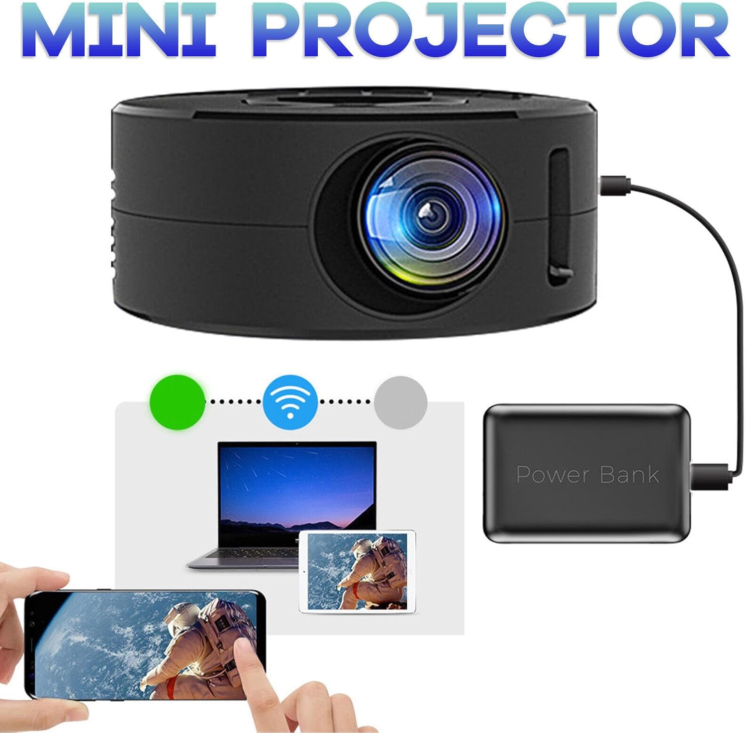 Mini proyector WiFi con la misma función de pantalla, lente óptica, altavoz integrado para iOS para tableta Android, proyector de cine en casa