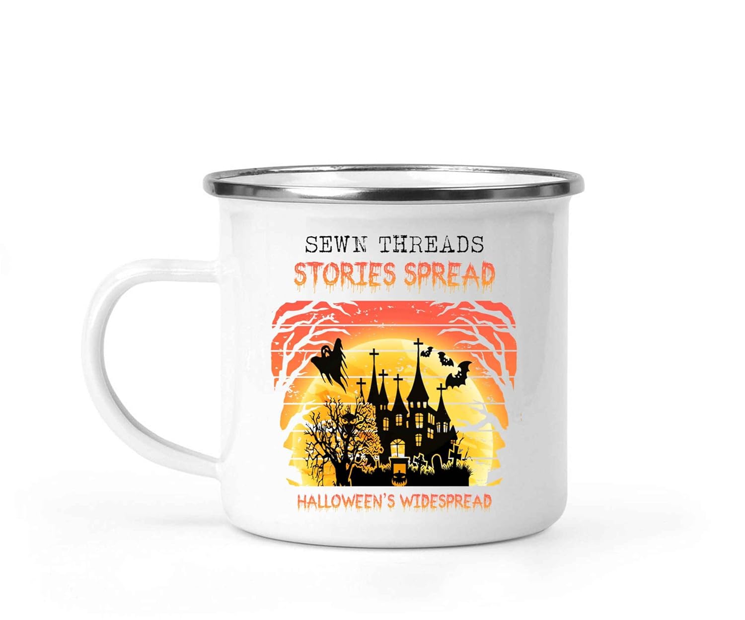 Inspirational Gift Spooky Threads Stories for Girls – Tales Of Halloween’s Widespread 12 Oz White Stainless Steel Camping Mug