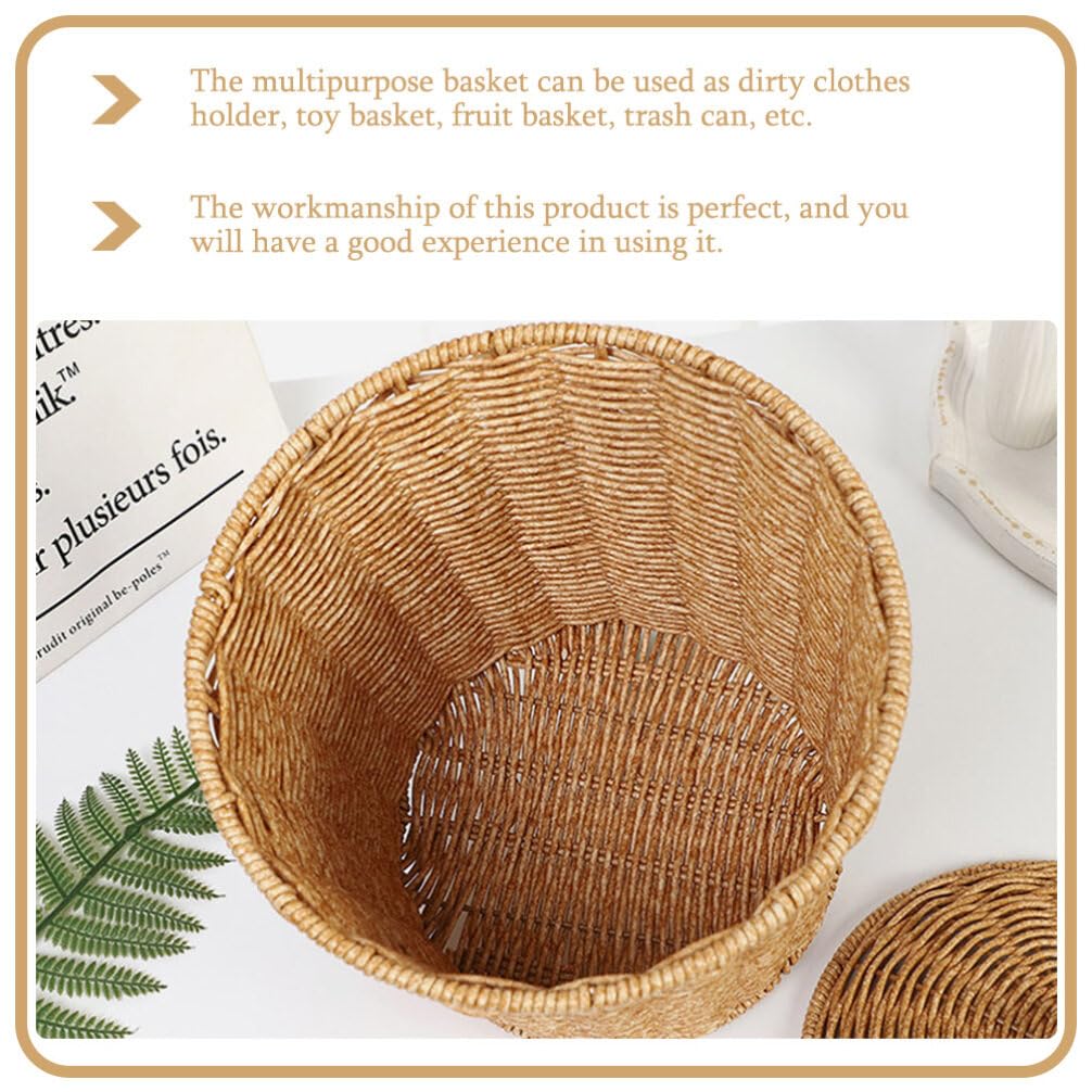 Cabilock Cesta de basura redonda de ratán con tapa, papelera tejida, papelera, contenedor de basura, contenedores de flores, macetas, cestas de