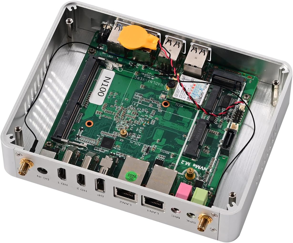 HUNSN Mini PC sin ventilador, computadora de escritorio, HTPC, Kodi Box, Intel N100, Windows 11 Pro o Linux Ubuntu, BM34, 8 x USB, 2 x LAN, DP, 2 x