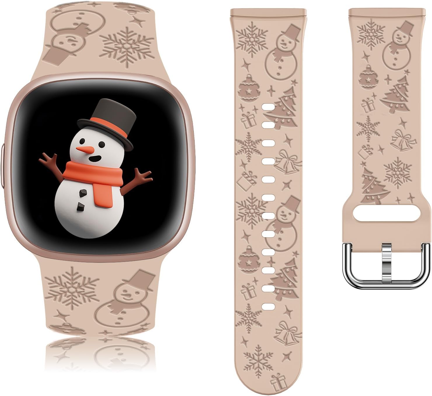 W-RARA Correa de reloj grabada de Navidad compatible con Fitbit Versa 4Versa 3Sense 2Sense, mujeres y hombres, silicona suave, lindo muñeco de