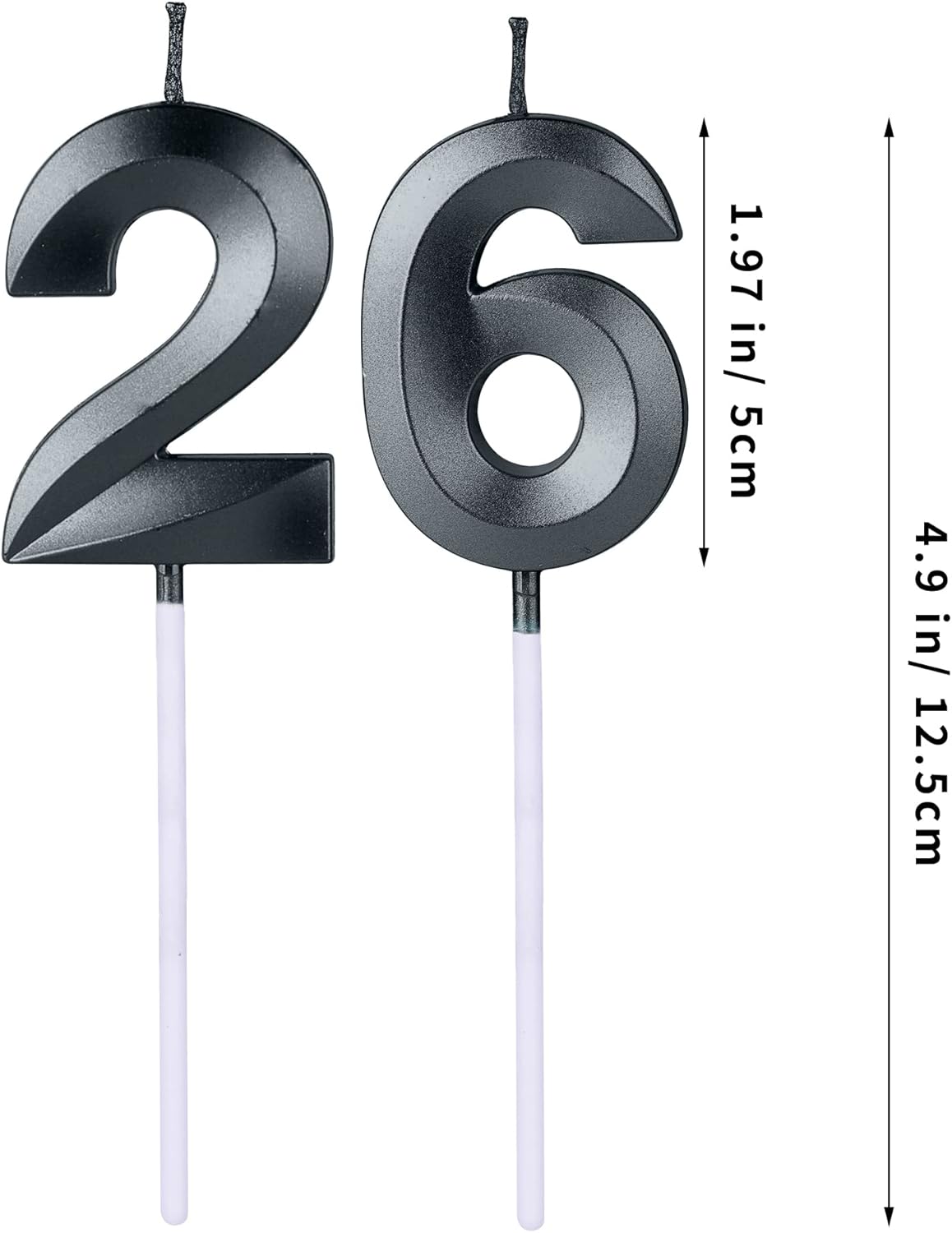 Velas negras de cumpleaños 26 y 62 para pasteles, número 26 62 para decoración de tartas para fiestas, aniversarios, bodas, celebraciones