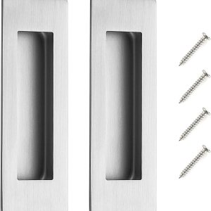 Paquete de 2 manijas de puerta corredizas de armario con bolsillo, tiradores de puerta de granero de 5.9 pulgadas, tiradores de níquel cepillado, Paquete de 2 manijas de puerta corredizas de armario con bolsillo, tiradores de puerta de granero de 5.9 pulgadas, tiradores de níquel cepillado,