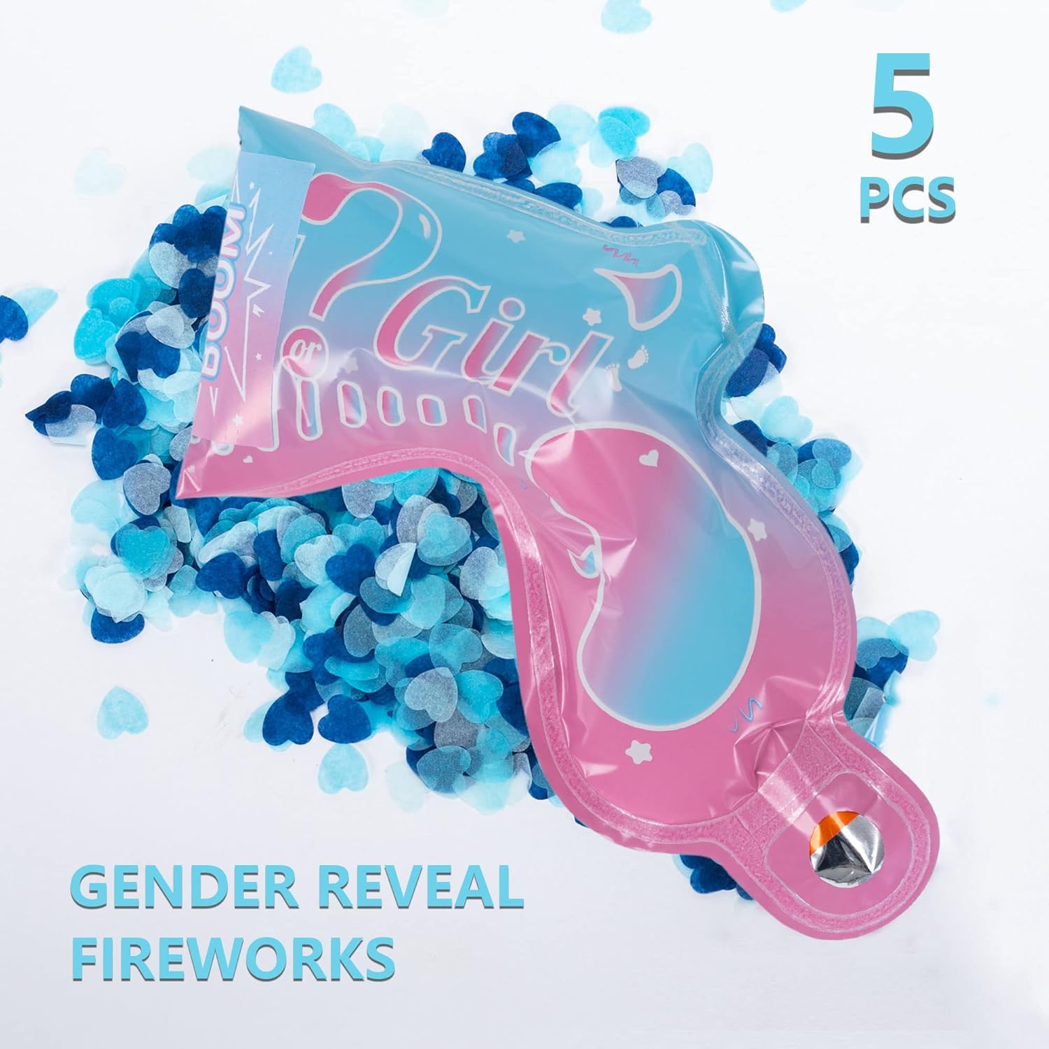 Pistola de felicitación con globos de confeti para revelación de género, para él o ella (juego de 5) suministros de fiesta para bebé niño o niña (5