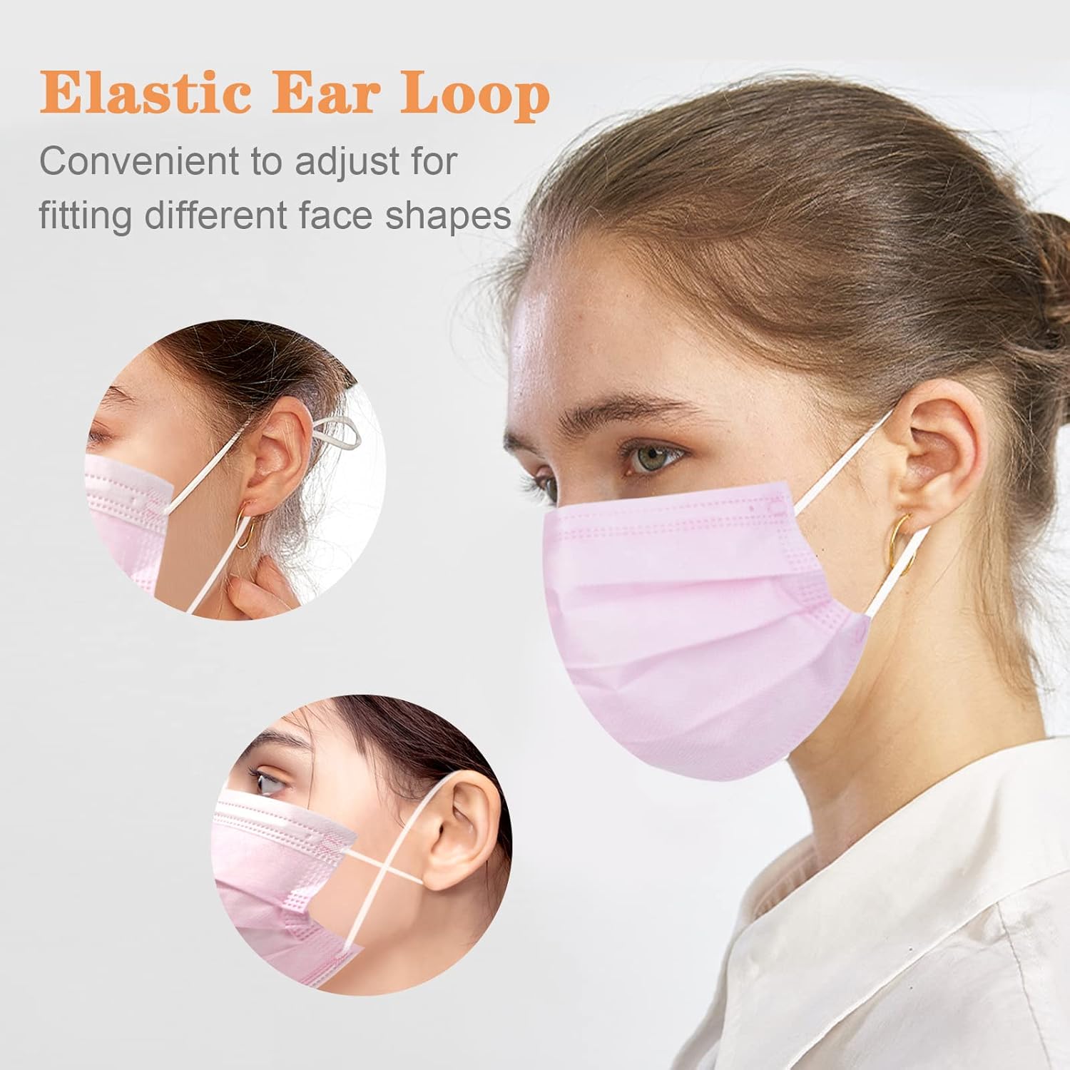 Wecolor Paquete de 120 máscaras faciales desechables con cinta elástica para las orejas, 3 capas transpirables (rosa)