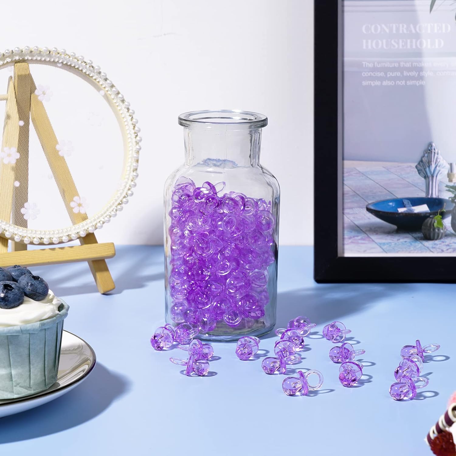150 mini chupones acrílicos para baby shower para niñas, chupones a granel de 0.86 pulgadas para revelación de género, recuerdos de fiesta,