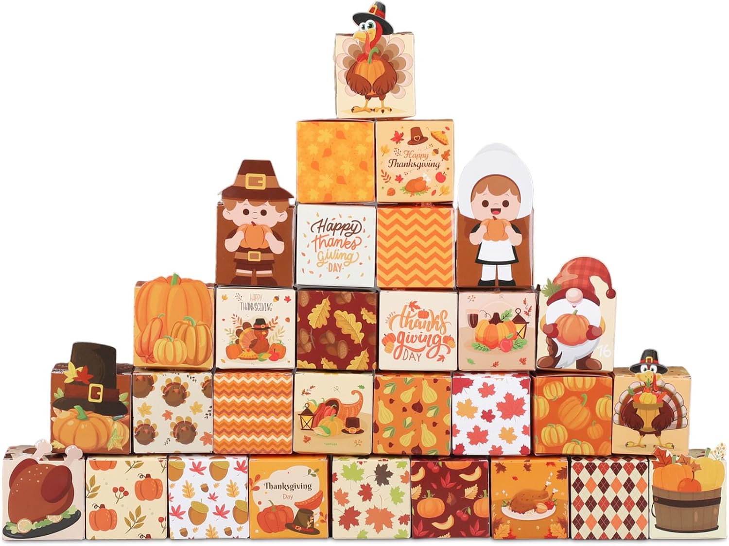 Honoson 30 cajas de regalo 3D de Acción de Gracias, cajas surtidas de dulces de Acción de Gracias, cajas de regalos de pavo para galletas, cupcakes,
