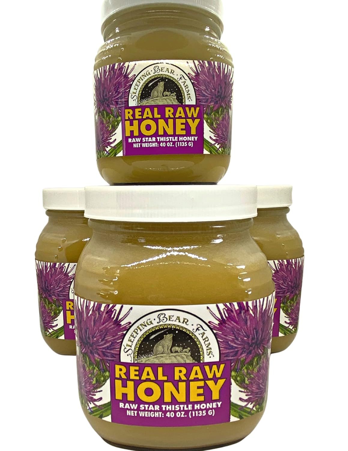 Sleeping Bear Farms 2.5lbs. Miel cruda cosechada por nuestros apicultores, de nuestras colmenas empaquetadas en vidrio