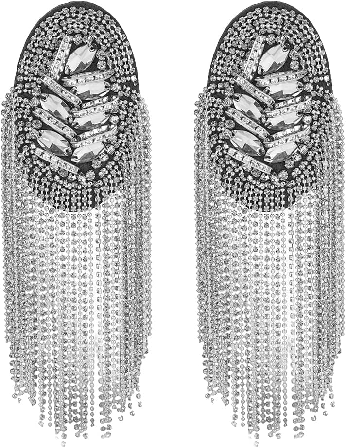 SUPERFINDINGS Moda hombro charreteras borla hierro hombro insignia desmontable borla cadena charreteras de metal cuentas punk flecos Epault para