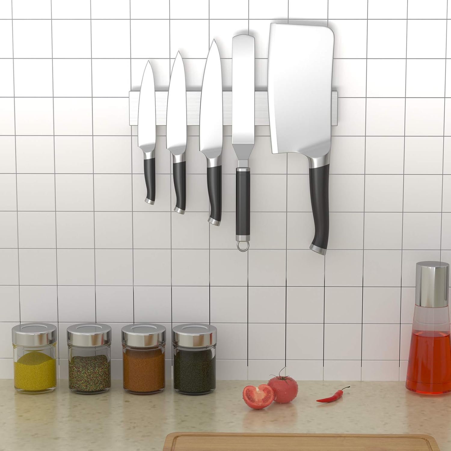 Tira magnética para cuchillos, adhesivo de acero inoxidable de 12 pulgadas para pared, bloque magnético de cuchillos, barra magnética para cuchillos