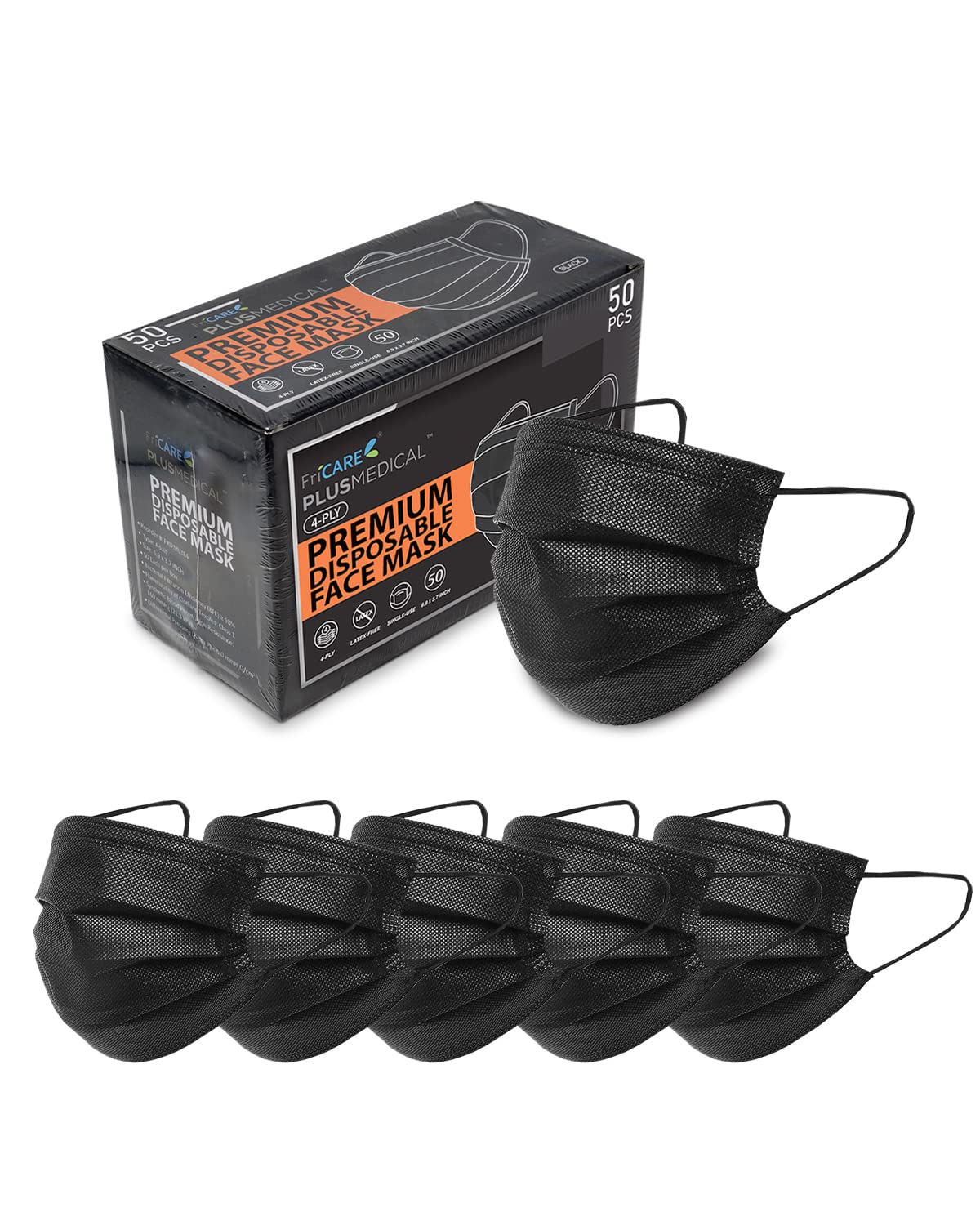 FriCARE Mascarillas negras desechables para adultos, máscara ASTM nivel 3, 4 capas envueltas individualmente, protección adicional de grado médico