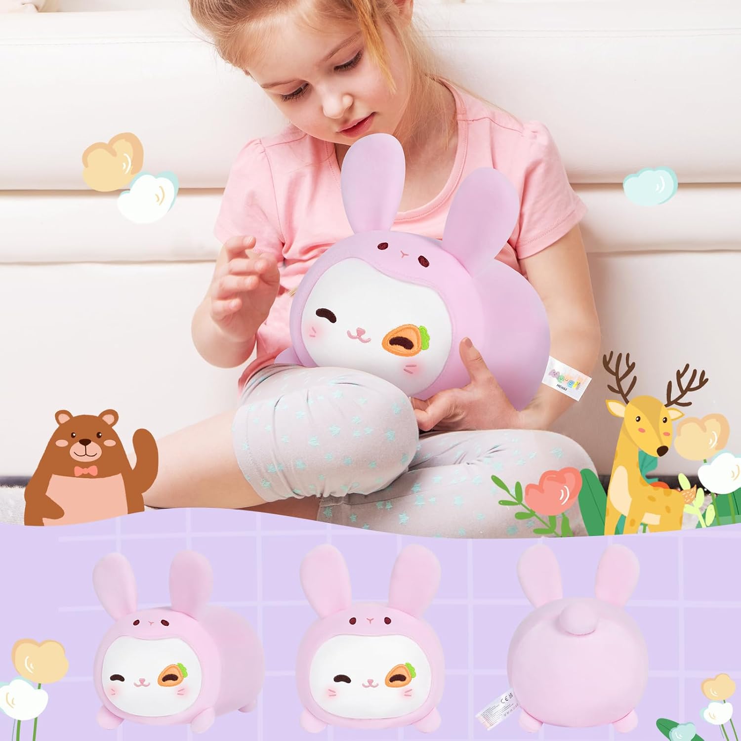 Bonita almohada de felpa de conejo y gato, peluche Kawaii, peluche de conejo zanahoria, peluche de gatito con disfraz de conejo, almohada suave y