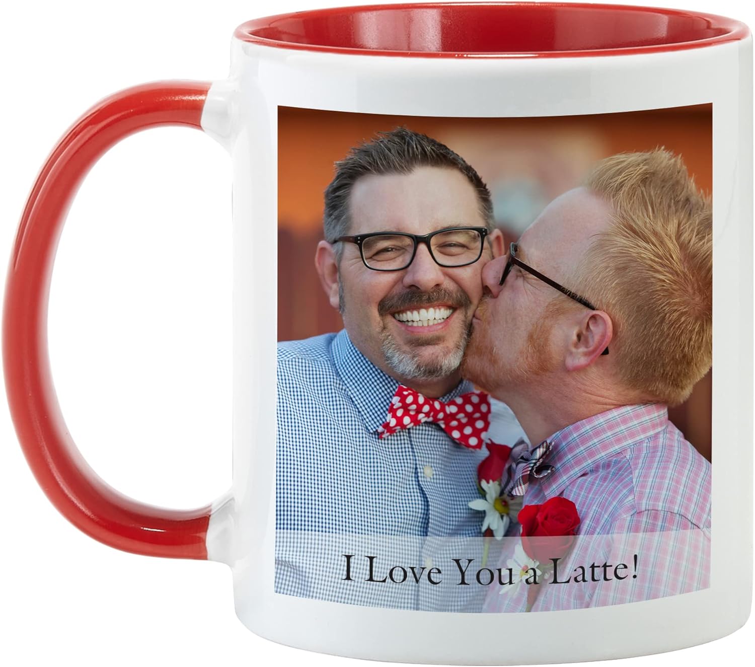 Let’s Make Memories Taza de fotos personalizada con mensaje  11 oz  Mango rojo  Para esposonovio  Para esposanovia