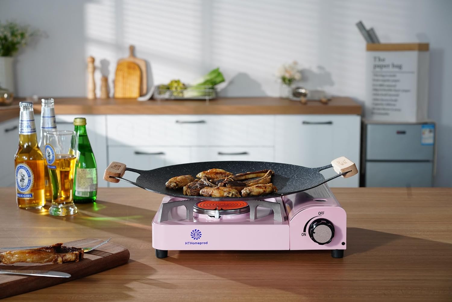 Estufa de butano portátil a prueba de viento quemador infrarrojo cocina al aire libre senderismo picnic estufas de camping compactas color rosa con