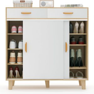 Chnnmbrn Armario de zapatos con cajones y puertas, armario de almacenamiento de zapatos de 5 niveles para entrada, organizador moderno de Chnnmbrn Armario de zapatos con cajones y puertas, armario de almacenamiento de zapatos de 5 niveles para entrada, organizador moderno de