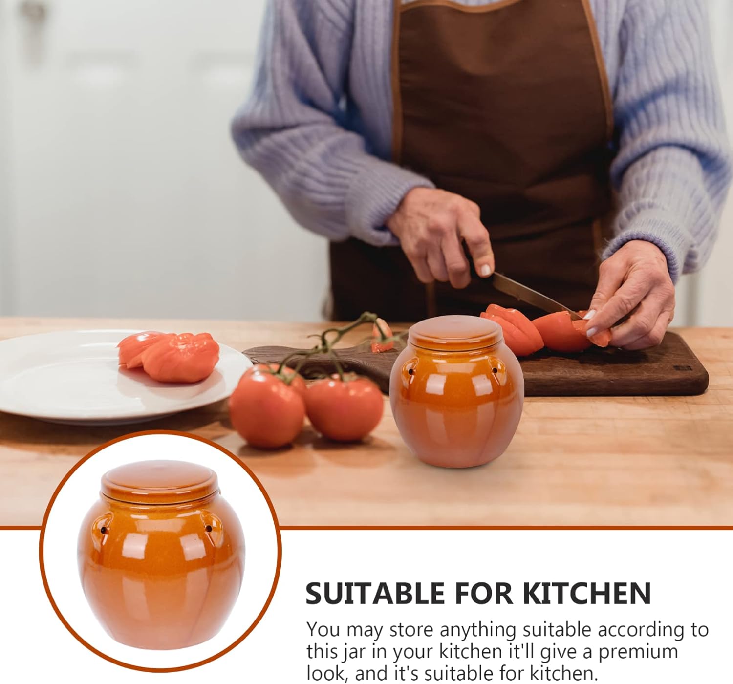 Vaguelly Contenedor de cereales de cerámica de 1 litro, recipiente de fermentación Kimchi con tapa hermética, tarro de vino para preparar, tarro de