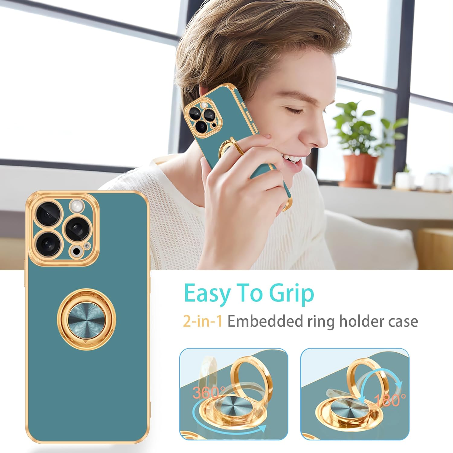 Fingic Funda para iPhone 15 Pro con soporte de anillo de 360  Soporte magnético para automóvil Funda de teléfono con soporte para teléfono para